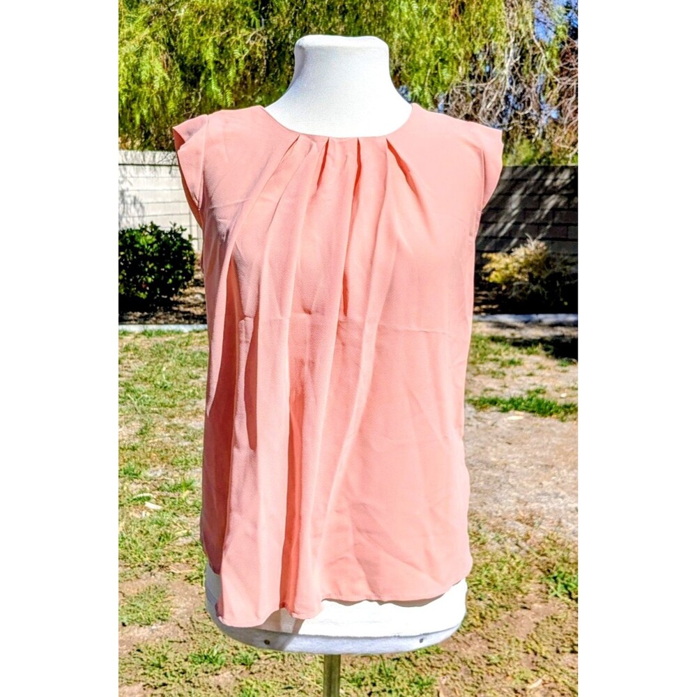 Twine & String Women's Med Rose Pink Flutter Sleeves Button Back Blouse Top NWT